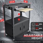 22 -42  Adjustable Height Steel Shelf Rolling Media Av Utility Cart power Strip