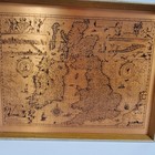 Vtg Coppercraft Copper Etching Map Of Great Britain Ireland Framed Mid-century