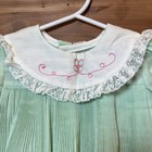 Vtg Baby Girl Pleated Party Fancy Dress Lace Trim Embroidery Mint Green Handmade
