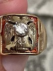 Vintage Double Eagle Masonic  14k Yellow Gold  Minors Diamond  20ct - Size 10 5