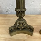 Antique Solid Brass Fluted Column Candle Holders Pair Ornate Footed Base 12 