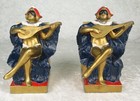 Pair Art Deco Woman Lute Player Bookends Pierrot Pierrette French Vintage 7-1 4