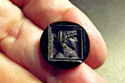 Antique Black Glass Picture Button- Man s Head - Multi-borders  4619 