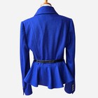 Jigsaw Blue Wool Knit Collared Belted Button Short Blazer Jacket Solid Size 10