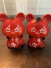 Vintage  Red Bear  Daisy Eyes Kitschy Salt   Pepper Shakers - Japan   