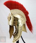 Medieval Golden Roman Centurion Engraved Helmet With Red Plume Halloween Gift