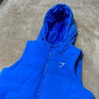 Gymshark Womens Oversized Longline Gilet Size Large Blue Sleeveless Puffer Hood
