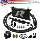 19 Row Engine Oil Cooler   Oil Filter Adapter   Bracket   10an Oil Hose Black