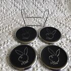Vintage Playboy Play Boy Faux Leather Chrome Coasters   Chrome Rack Cork  Backed