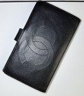 Authentic Chanel Cc Logo Black Caviar Leather Long Wallet Organizer Gold Frame