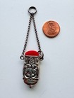 Antique Victorian Chatelaine Sterling Pin Cushion Red Velvet
