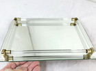 Vtg Mirror Glass Vanity Tray Rail Perfume Filigree Brass Caps Footed Dresser Fsh