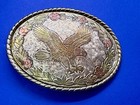 Eagle Flowers Western Engraved Floral Oval Metal Usa Made Belt Buckle