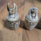 Egyptian Canopic Jar Figurines Lot 4 Beige Small Resin Style Mummy Tomb Decor