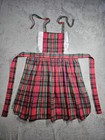 Vintage Christmas Apron Plaid W White Ruffled Bib  Ties At Neck And Waist 1 Sz