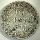 1944 C Newfoundland Silver 10 Cents Very Fine Canada Ten Cent Coin Canadian 10c