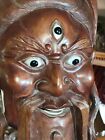 Old 20  Tall Chinese Diety Warrior Mask W 3-glass Eyes Third Eye Carved Rosewood