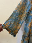 Blue Island Women s M Blue orange Tropical V-neck Long Sleeve Tunic Rayon Blouse