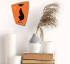 Retro Med-century Atomic Style Black Cat Wooden Decor-new