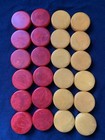 24 Vtg  Bakelite Catalin Backgammon Checkers Red   Butterscotch  346 Grams