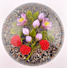 Victor Trabucco  92 Red Raspberries buds W pebbled Ground Glass Paperweight 3 3 