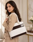 Genuine Leather Tote Bag Women   s Handbag White Brown Shoulder Carryall Purse