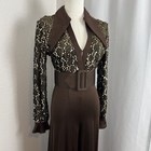 Vtg Funky Jumpsuit Womens 7 Brown Sequin Wide Leg Retro Party Glam Mod Disco 70s