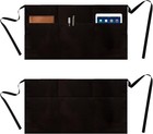 2 Pack Black Server Waist Apron 3 Pockets Short Half Waitress Waiter With Ties