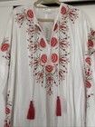 Guadeloupe Designs Nwt Long White Floral Embroidered Cotton Caftan Maxi Dress