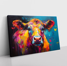 Colorful Cute Cow Oil Painting Print Framed Canvas Wall Art Ranch Decor Cattle
