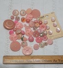 Lot Of Vintage Pink Buttons Pierced Moonglow Ceramic Plastic Rhinestone