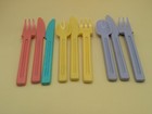 9 Vintage 70 s Retro Pastel Plastic Picnic Cutlery Flatware Rare Yellow Purple
