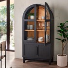 Wooden Rounded Arched Display Cabinet Glass Doors  Elegant Kitchen Storage Black