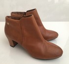 Hush Puppies Corie Imagery Ankle Boots Tan Leather Block Heel Women s Sz 6 5  99