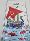 Vintage Pottery Tile Greek Ship Made In Greece 6  X 3 