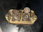 Bevelled Lead Crystal Ink Wells Set On Brass Base tray