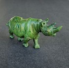 Vintage Carved Verdite Serpentine Green Gemstone African Rhino Figurine