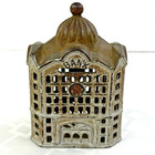 Antique Ac Williams Cast Iron Coin Bank 1920s Dome Top Building Twist Bolt Usa