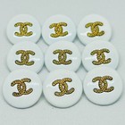 10  White And Gold Chanel Buttons Cc Logo Metal 15mm Vintage  lg104 