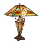 22 91  3 Light Antique Vintage Style Stained Glass Mission Table Lamp