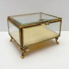 Vintage Stylebuilt 24k Gold Plated Beveled Glass Casket Jewelry Trinket Box