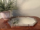 Vintage Vanity Dresser Bathroom Mirror Tray Oval Perfume Tray Brass Metal