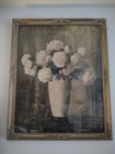 Antique 19th C  Victorian Roses In Vase Still Life Print Gilt Wood Frame Rare