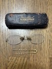 1890s Antique Gold Triumph Pince Nez With Chain   Case Spectacles Rimless
