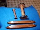 Collection 2 Vintage Wooden Weaving Loom Boats And 2 Wood Spools Large   Small