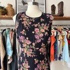 90s Sleeveless Vintage Chiffon Navy Floral Maxi Dress M l