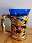 Japanese Cobalt Blue Glass Stein Metal Enamel Dragon Glass Holder 5 5  Nude Lady