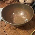 Antique Heavy 8 5  Solid Copper Mixing Bowl Patina Riveted Brass Ring Rolled Lip