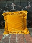 Vtg 1970 s Gold Orange Velvet  Accent Pillow 17  Square Ruffle Boho Hippie Mod