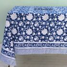 Blue   White Hand Block Print Tablecloth Indian Floral Cotton Custom Table Linen